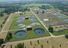 Aerial shot. Infrastructure of a sewage treatment plant